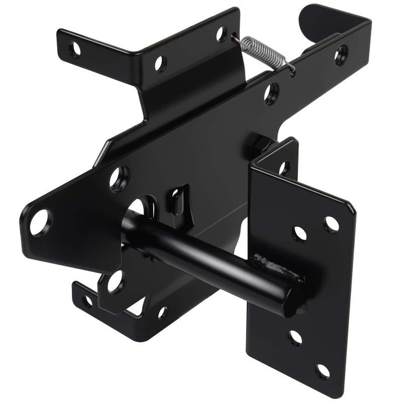 JIAHOO Gate Latches for Wooden Fences Heavy Duty Post Mount Automatic Gravity Lever Spring Self Locking Hardware Wood/Vinyl Fence Gate Lock for Secure Pool/Yard/Garden Black Finishing Steel - Image 1